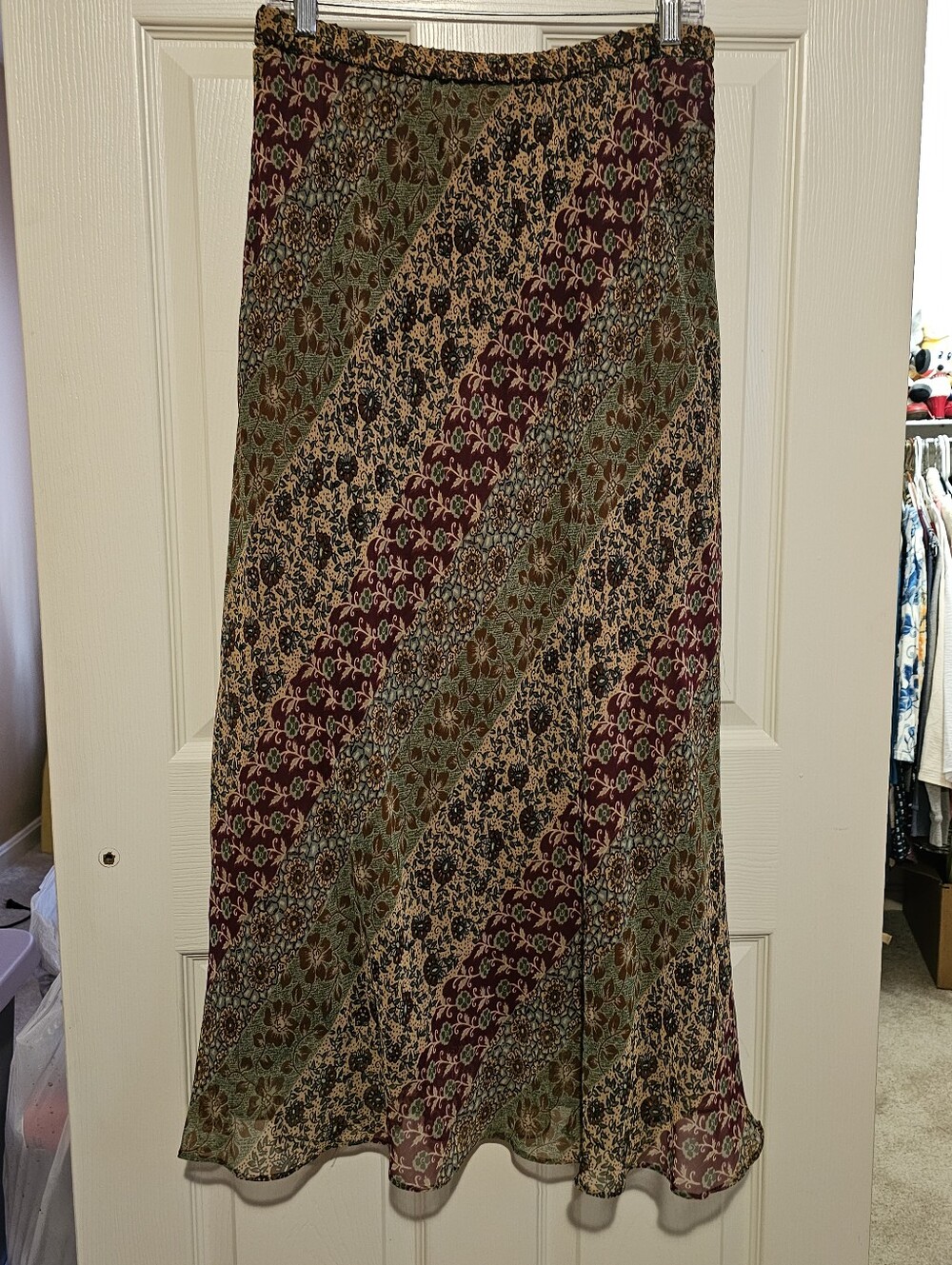Christopher & Banks Burgundy and Olive Floral Maxi Skirt Sz S - Picture 2 of 4